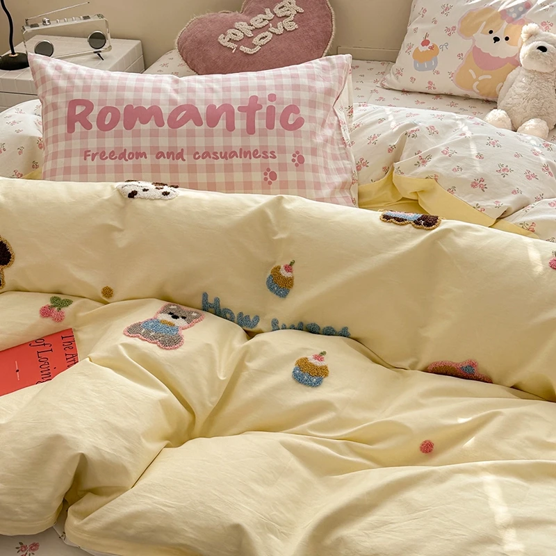 【朵罗塔】卡通可爱蛋糕小狗狗全棉床上四件套100%纯棉被套床单床笠