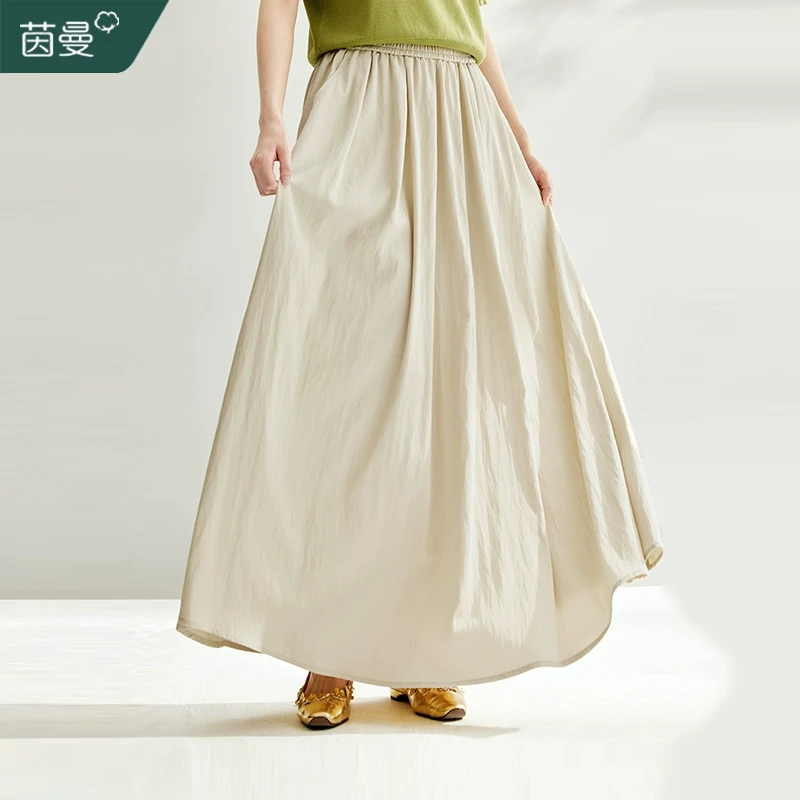 茵曼夏季女半身裙裙子长裙显瘦休闲新款百搭时尚腰摆爆款舒适简约