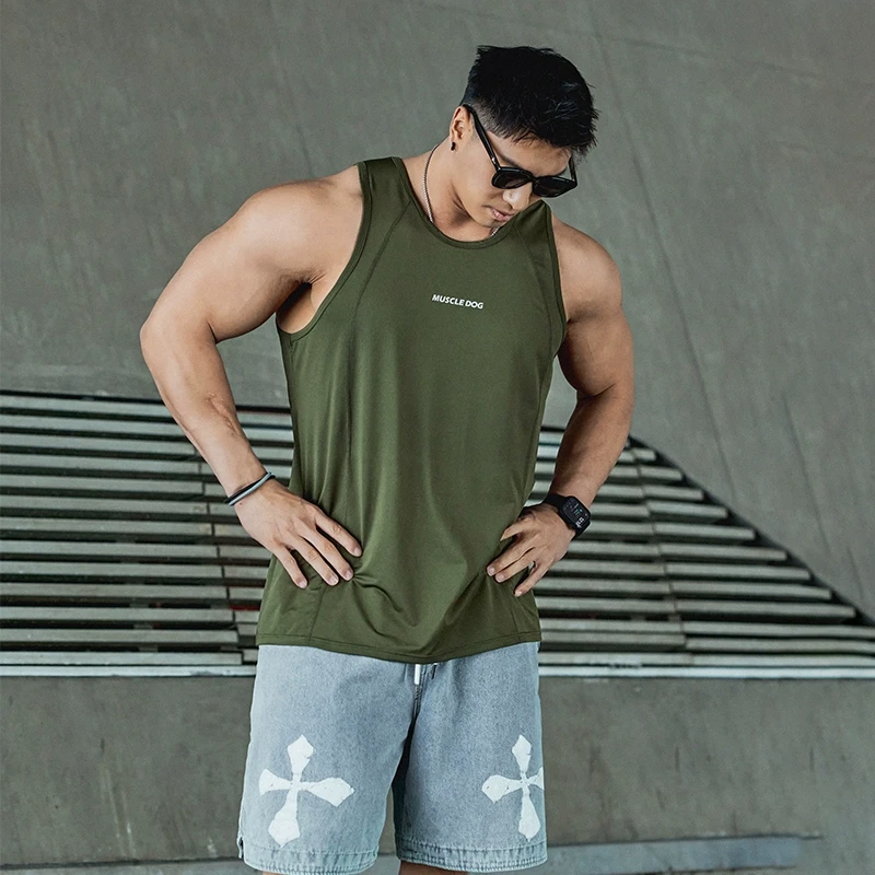 肌肉狗 健身背心男夏季反光印花轻薄透气跑步运动训练服健身衣服