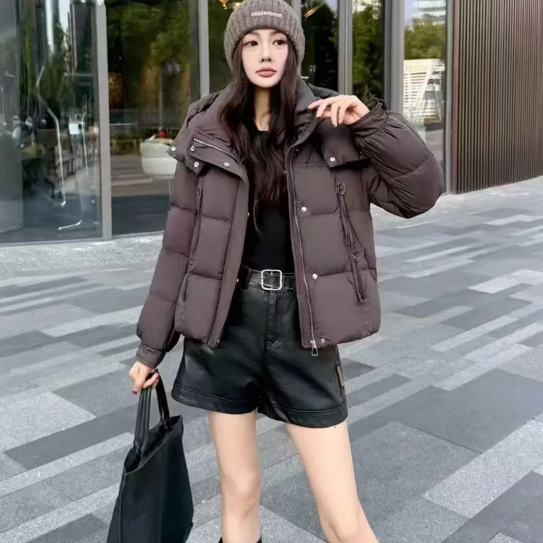 女式新款连帽保暖白鸭绒羽绒服短款上市