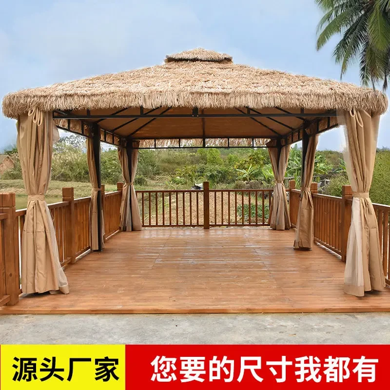 户外休闲茅草凉亭室外农庄仿真稻草遮阳棚凉亭户外庭院庭院遮阳伞