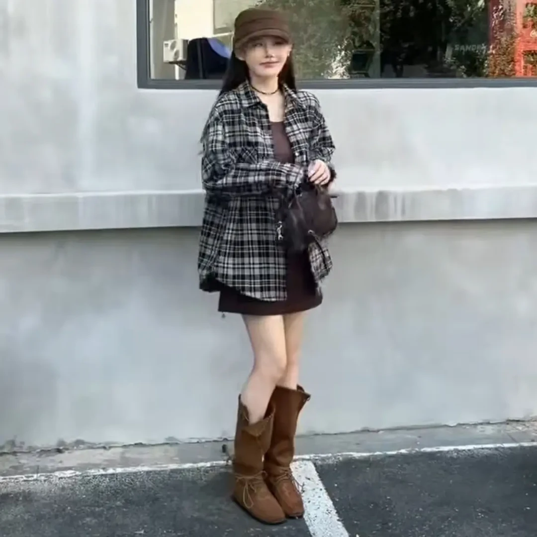 长袖格子衬衫春季新款韩版宽松翻领时尚潮流休闲百搭外套