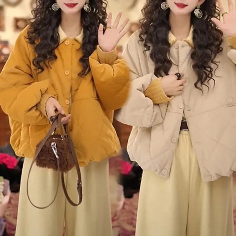 2025秋冬季新款复古港风灯芯绒保暖棉衣女士宽松显瘦百搭棉服外套