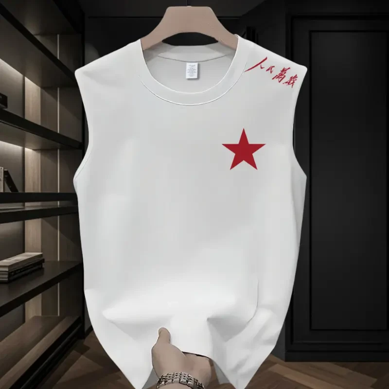 2025夏季潮牌圆领无袖T恤背心休闲潮流男款美式坎肩印花纯棉百搭