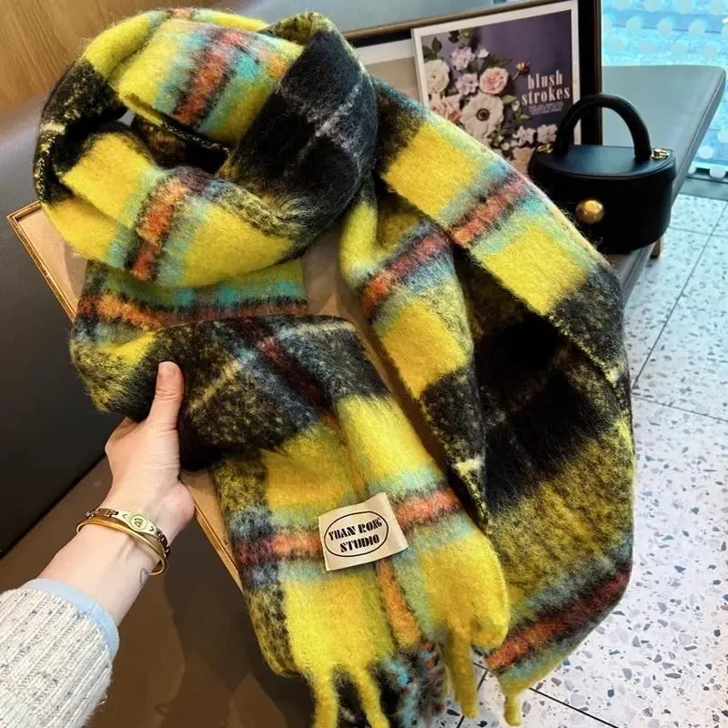 长款流苏百搭羊毛混纺格子围巾浪漫围巾女款爆款2025百搭冬天围巾