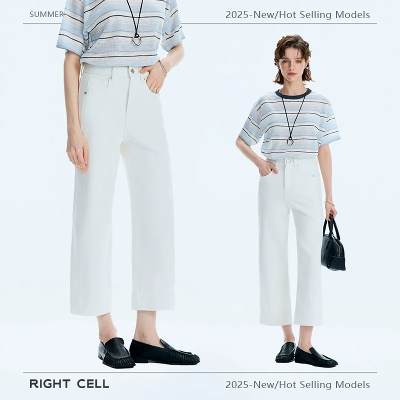 【R.Cell_右单元】夏季九分牛仔裤女宽松高腰直筒阔腿裤薄款#YH6062