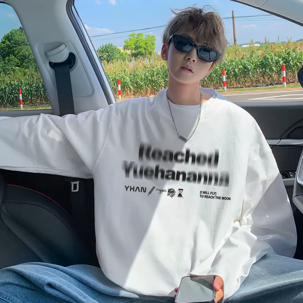 美式纯棉长袖t恤男春季新款潮流青少年宽松慵懒风cleanfit打底衫