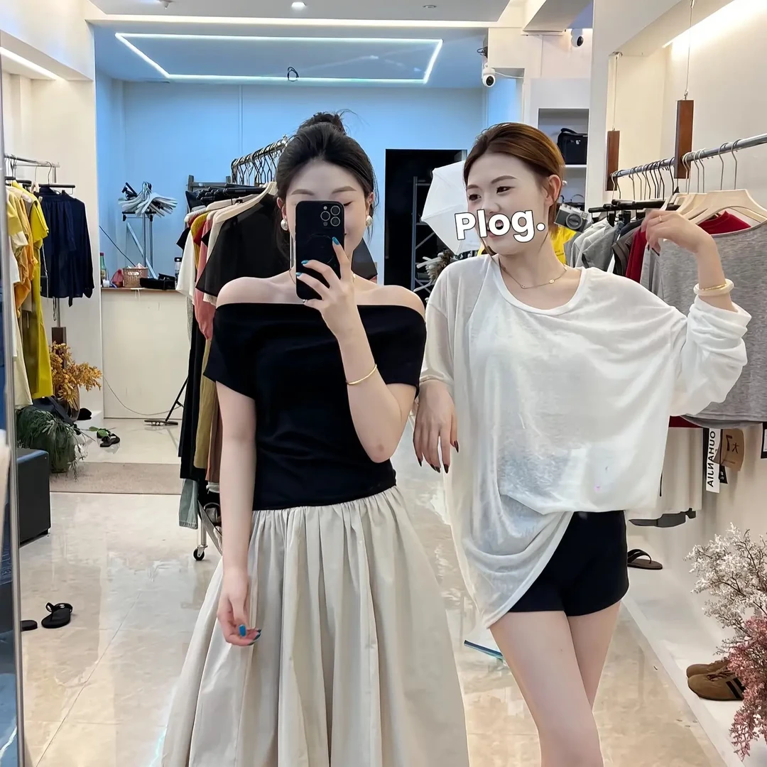 No退换【韩系少女】夏季韩系撞色拼接一字肩收腰显瘦赫本风连衣