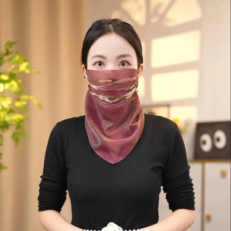 韩版新款夏季防晒面纱炫彩挂珠多功能围巾丝巾