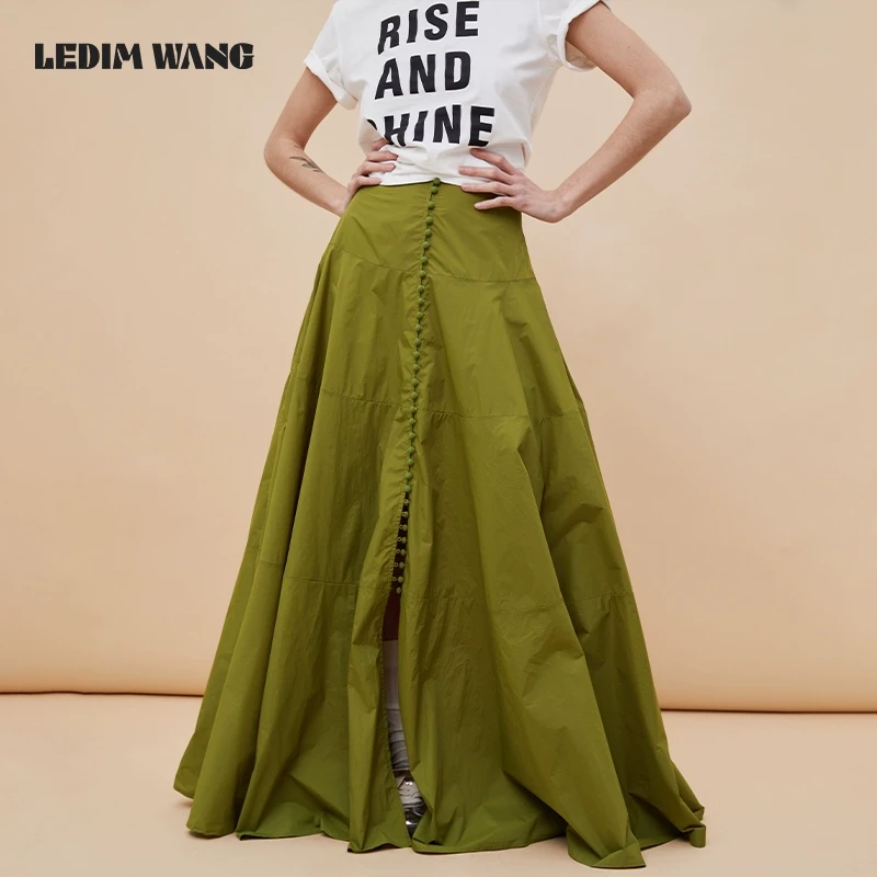 LEDIM WANG【明星同款】法式复古半身裙女蛋糕裙齐地大摆裙绿色伞裙