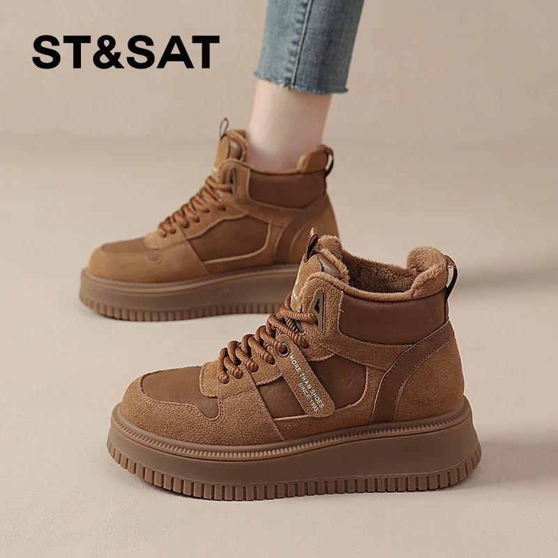 星期六高帮鞋子女ins百搭款冬季加绒加厚保暖运动鞋潮流复古板鞋