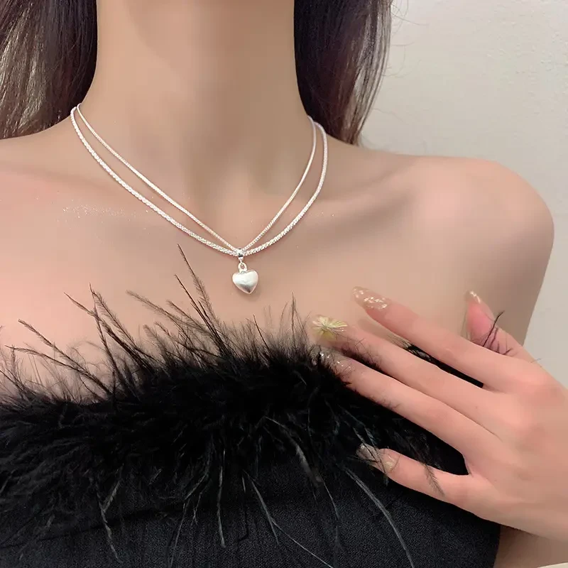 坠链均925银 双层爱心项链女轻奢小众百搭坠链520礼物送女友七夕