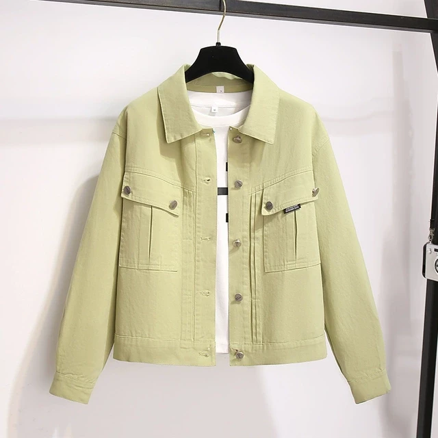 果绿色牛油牛仔衬衫短款外套小个子2025初春秋季新款设计女感夹克
