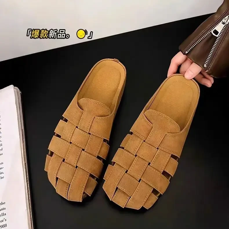 【顺丰速达】复古森系包头凉拖鞋女2025夏季百搭镂空软平底猪笼鞋