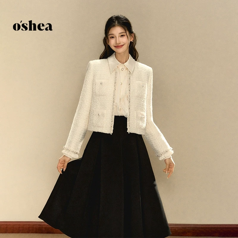 O Shea【官方专享】法式小香千金风短外套春季时尚洋气百搭珍珠外套