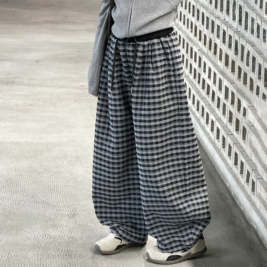 儿童秋装2025新款大女童装格子裤子春秋款运动针织卫裤秋季直筒裤