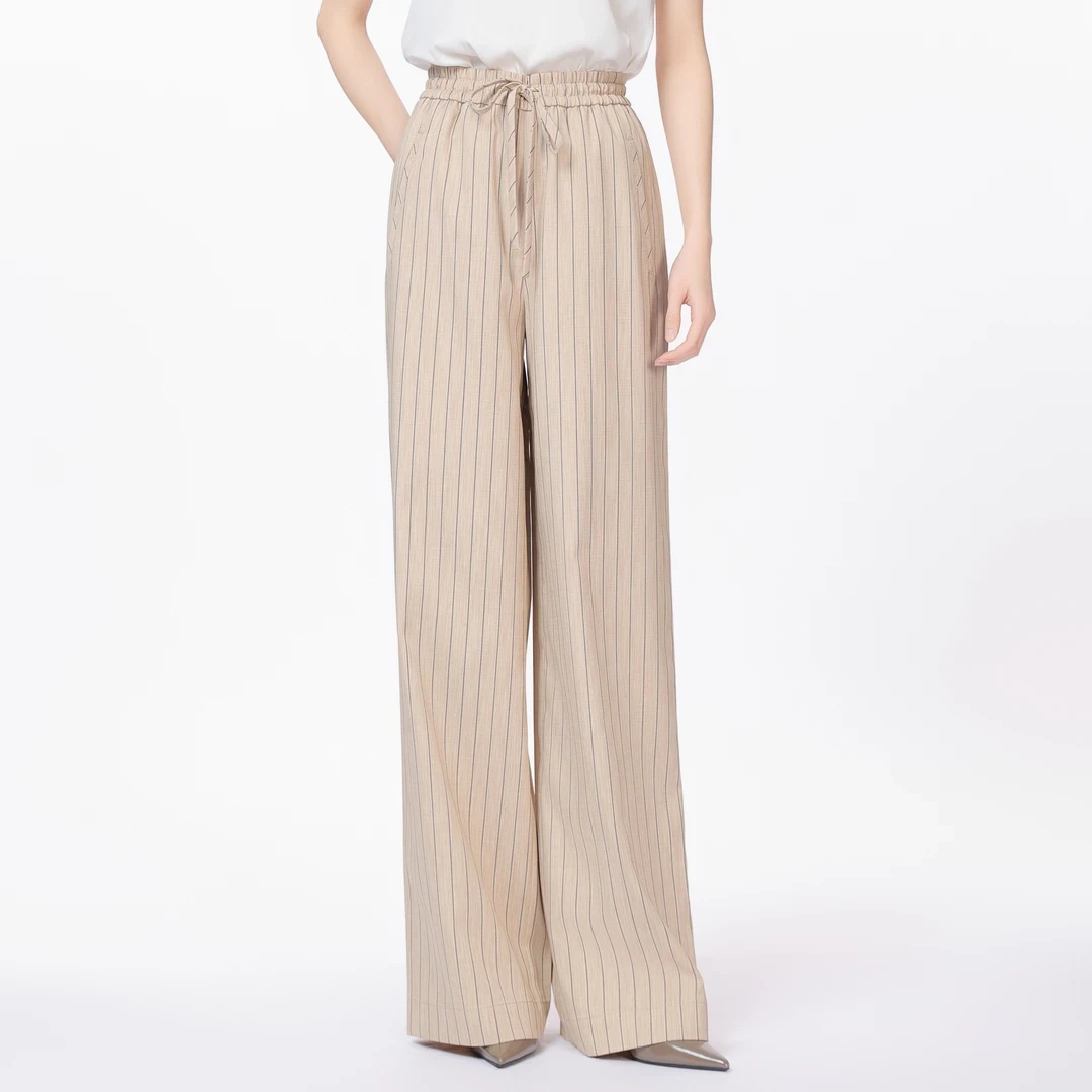 AMASS阿玛施夏季清凉薄款高腰垂感显瘦阔腿直筒休闲裤子5100552