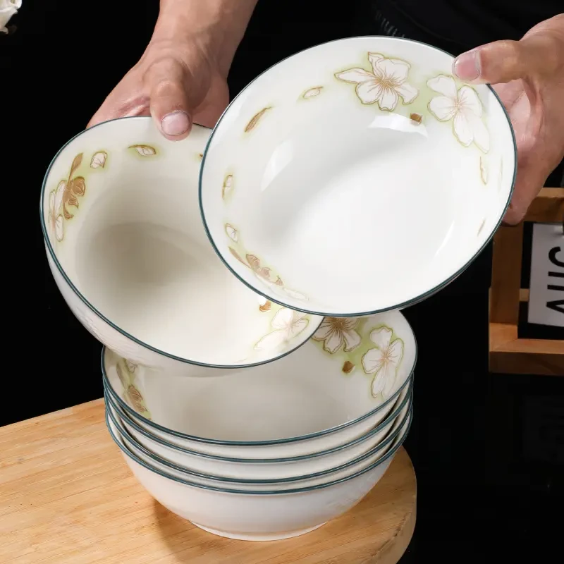 4只装6英寸黄金叶家用陶瓷面碗粥碗螺蛳粉碗拉面碗汤碗商用斗笠碗