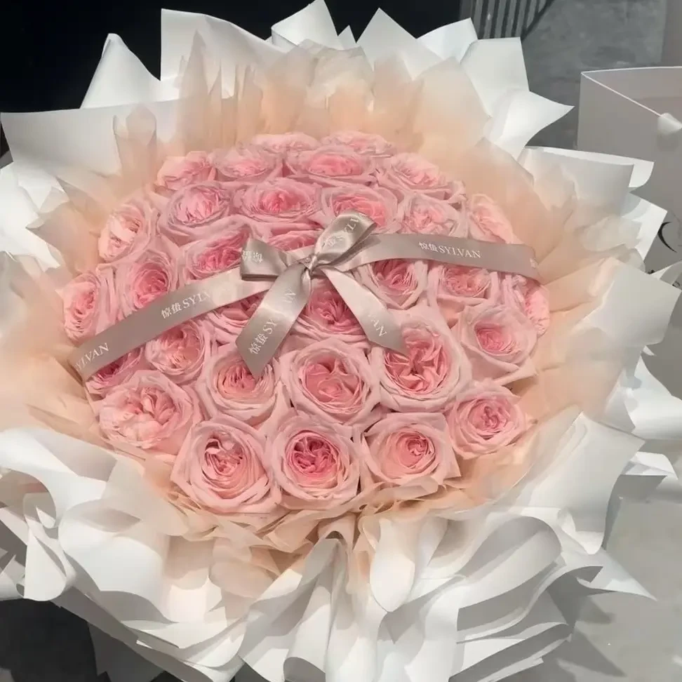 七夕52朵粉荔枝玫瑰花束见面鲜花同城免费配送小时达鲜花小时达