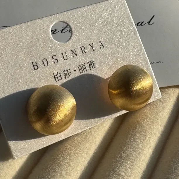 铜合金铜耳饰 铜合金拉丝小豆豆 高复古高级小众 气质