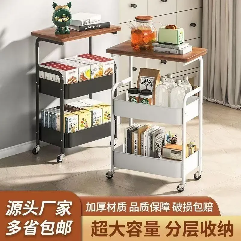 可移动小推车零食置物架复古客厅移动茶几边柜沙发边几收纳小桌子