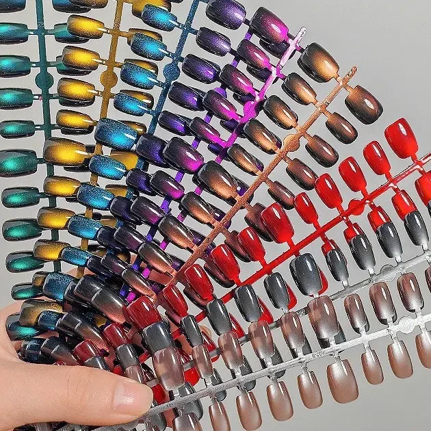 直播过款 穿戴甲 纯手工猫眼渐变显白简约短款 直播间选款