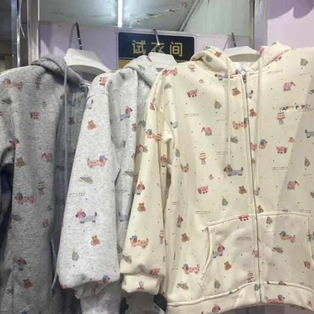 女学生宽松型秋季长袖连帽开襟短外套女款中长款拼接厚款