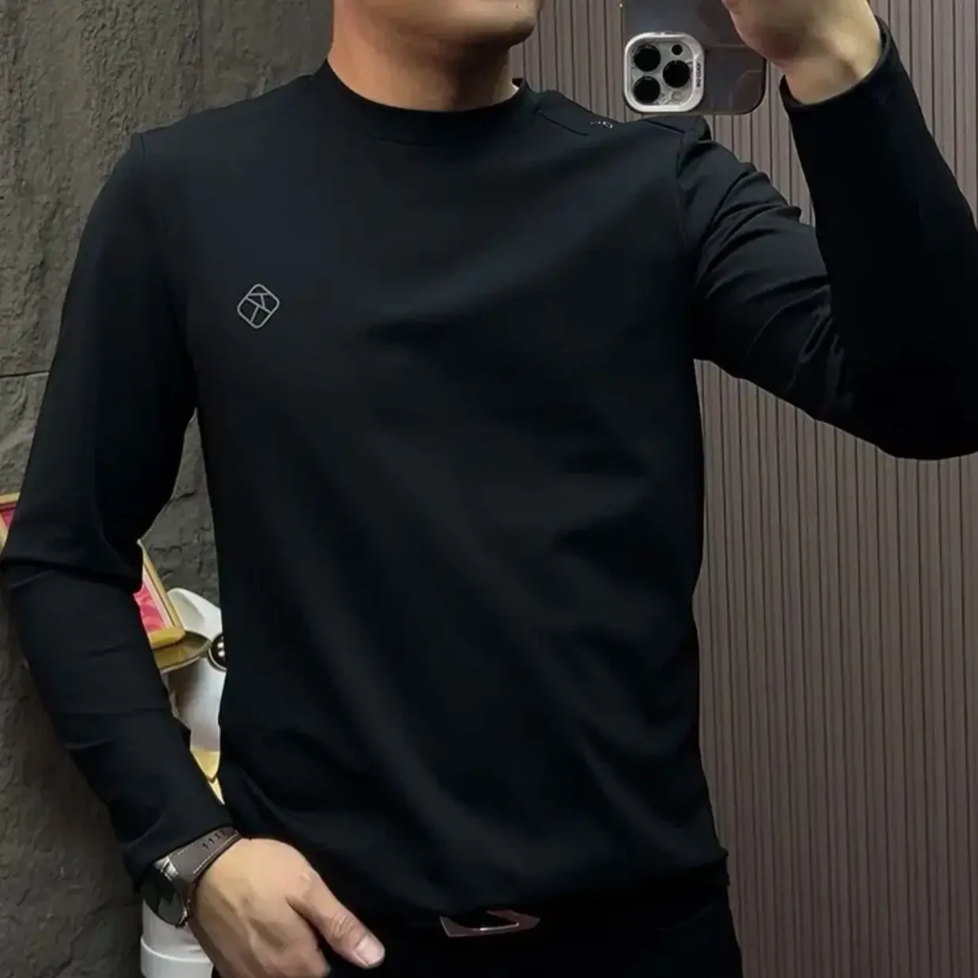 男士秋冬圆领加绒卫衣长袖韩版修身休闲时尚百搭打底衫35199