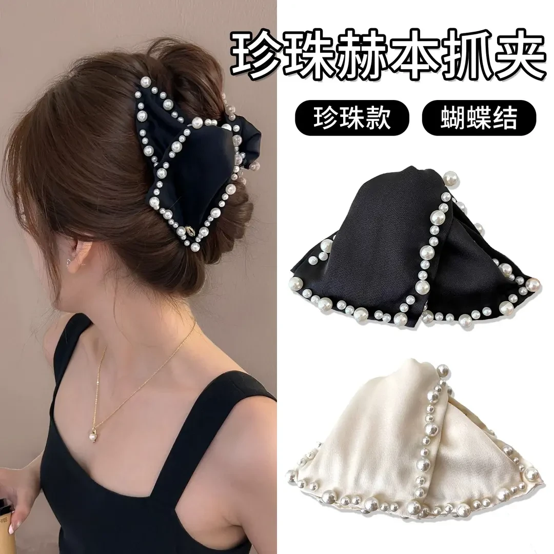 2025新款法式珠珠三角抓夹高级感优雅气质百搭韩版显发量发夹