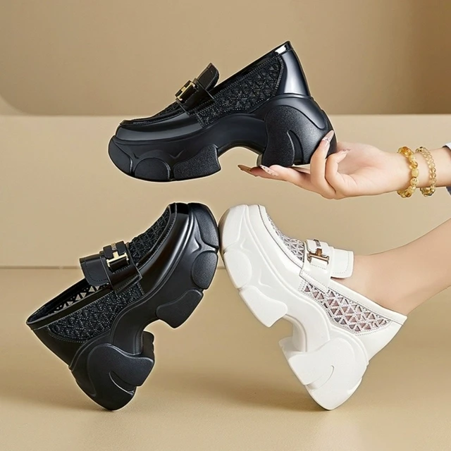 乐福鞋女2025夏新款网纱镂空透气玛丽珍小皮鞋厚底内增高女鞋子