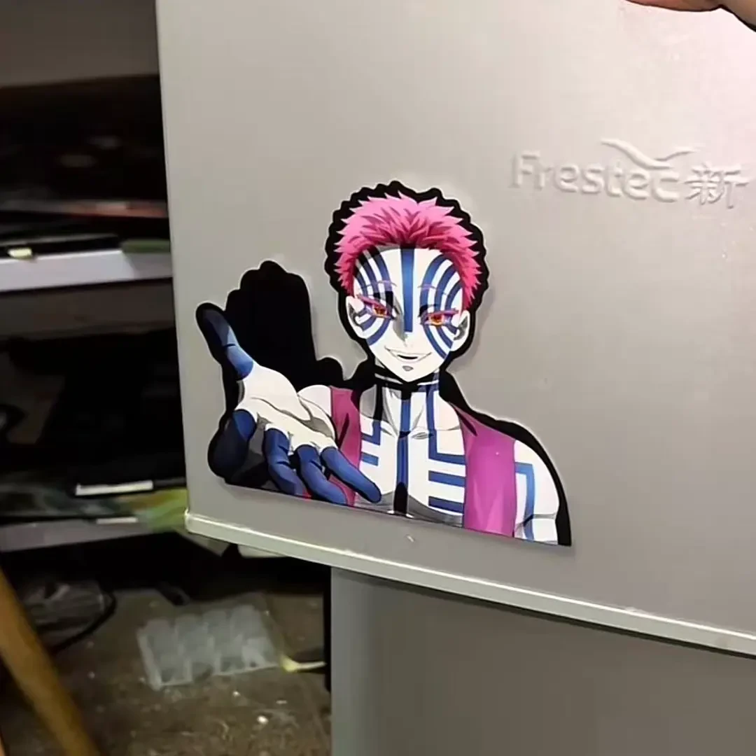 鬼灭之刃猗窝座3D渐变三变光栅冰箱贴周边防水贴动态贴饰汽车贴纸