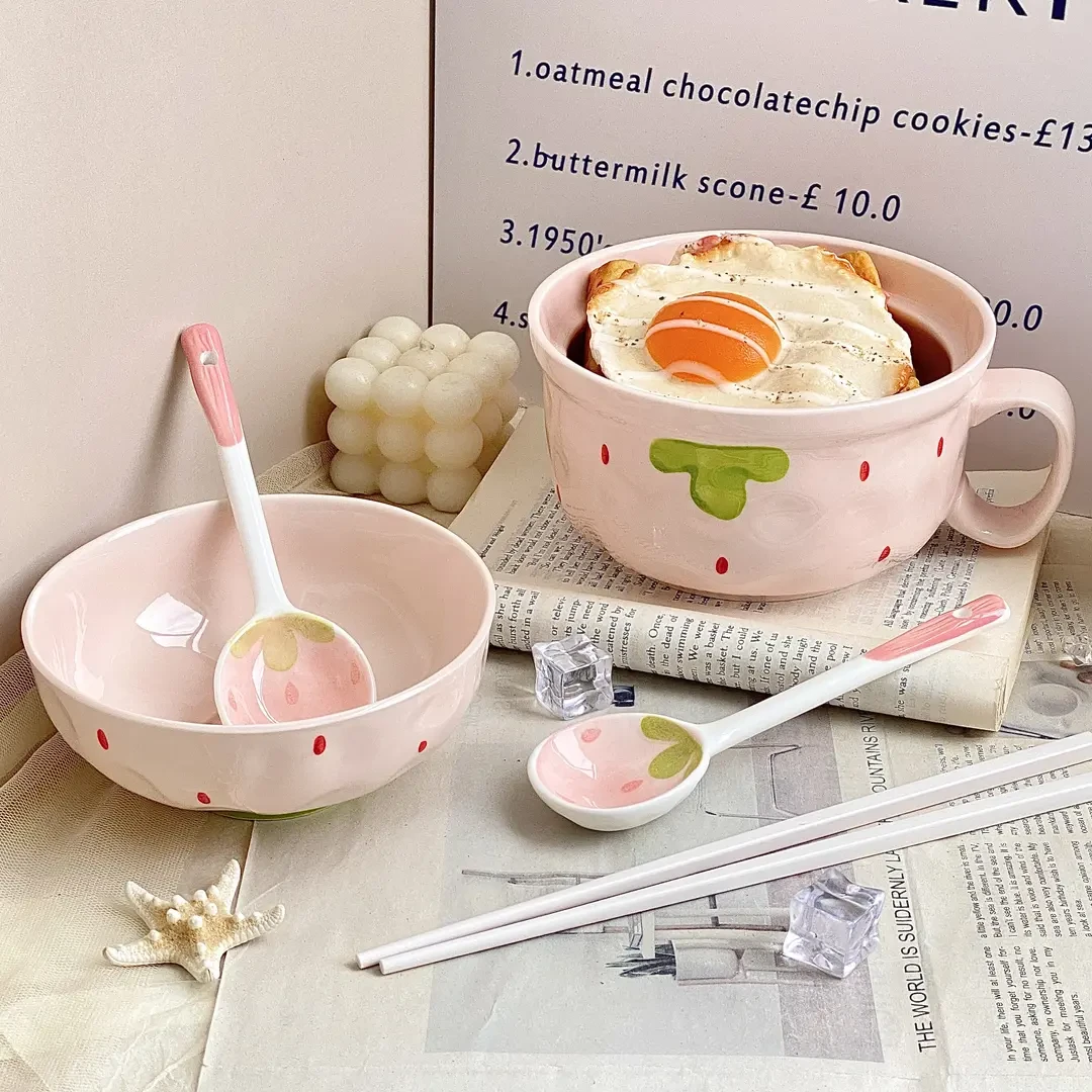 陶瓷泡面碗带盖大容量带手柄碗宿舍用学生饭碗个人专用上班颜值FF