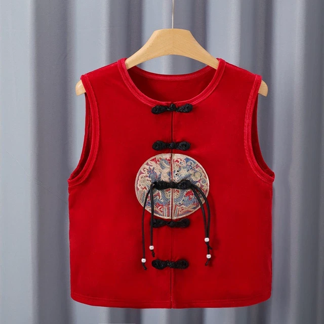 2025广场舞新款复古国风刺绣盘扣加厚金丝绒马甲新年舞蹈服女WLZ