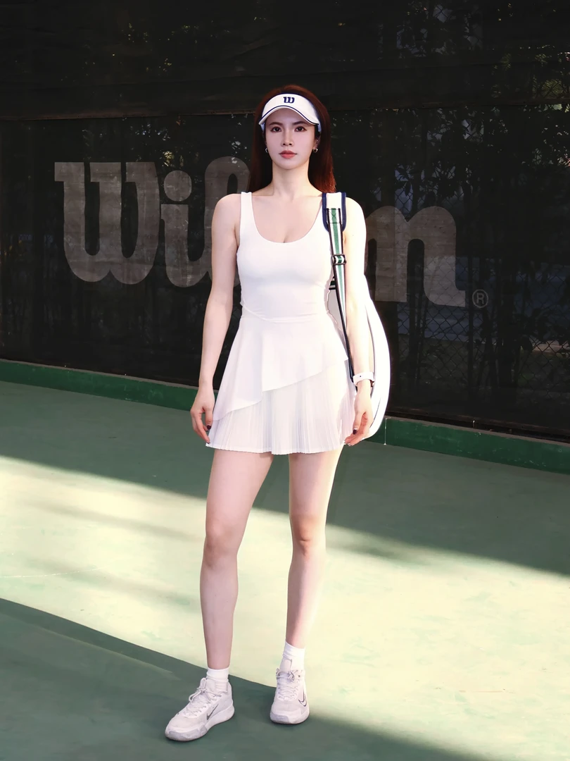 风琴美背U领自带胸垫安全裤网球高尔夫运动连衣裙