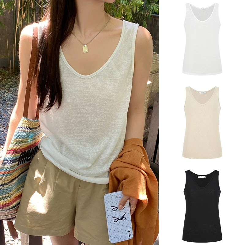慵懒风日系简约薄款无袖背心松弛感T恤女夏季坎肩小吊带白色上衣