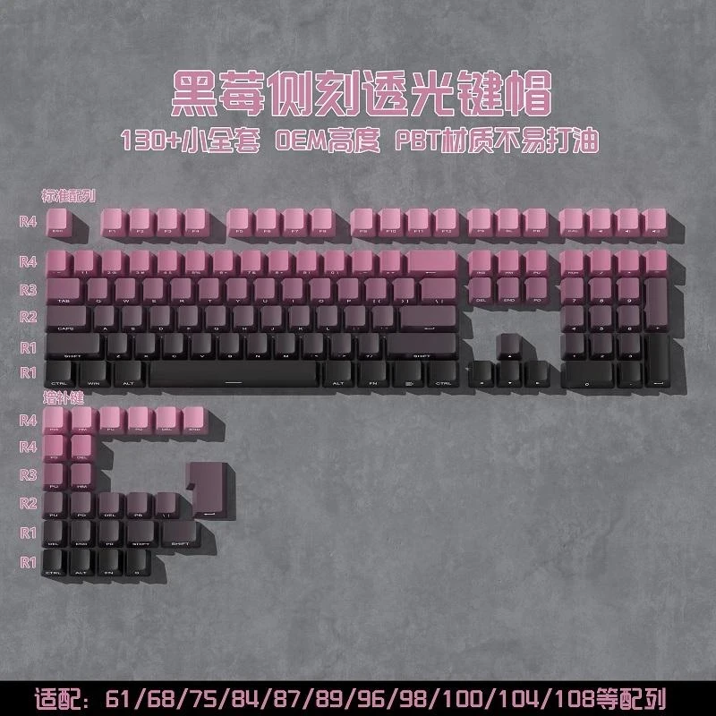 F87渐变侧刻PBT键帽小全套实配68/75/87/98/104/机械键盘侧刻键帽