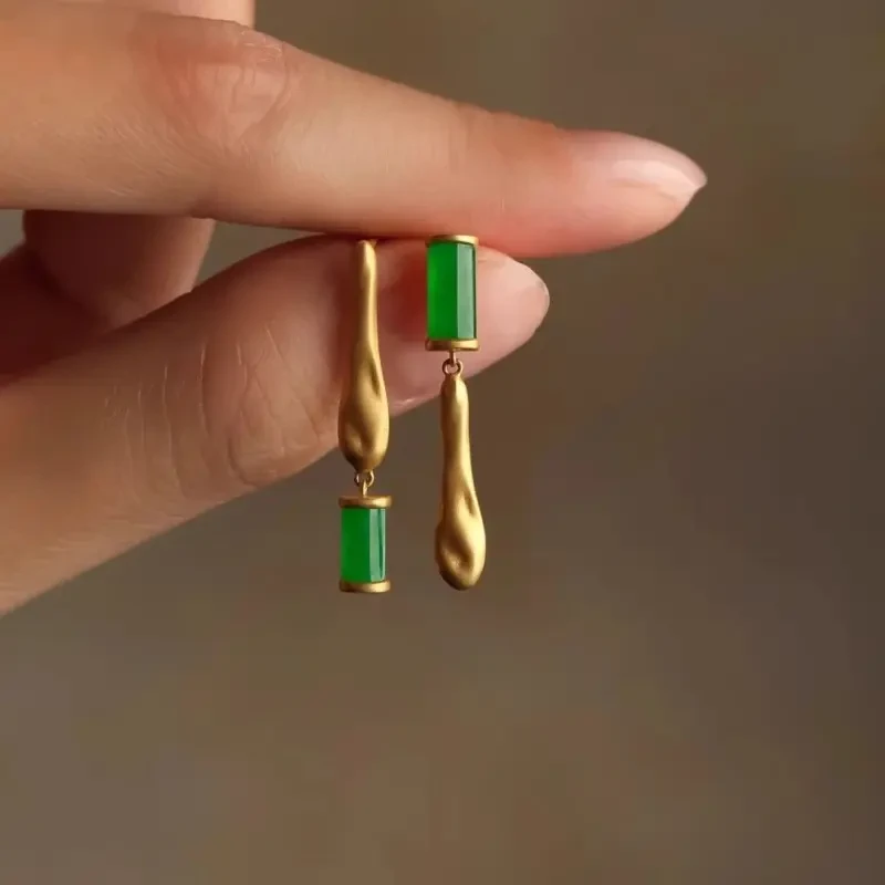铜合金耳饰 小方块水滴耳环耳坠女新中式复古高级精致显脸瘦耳饰