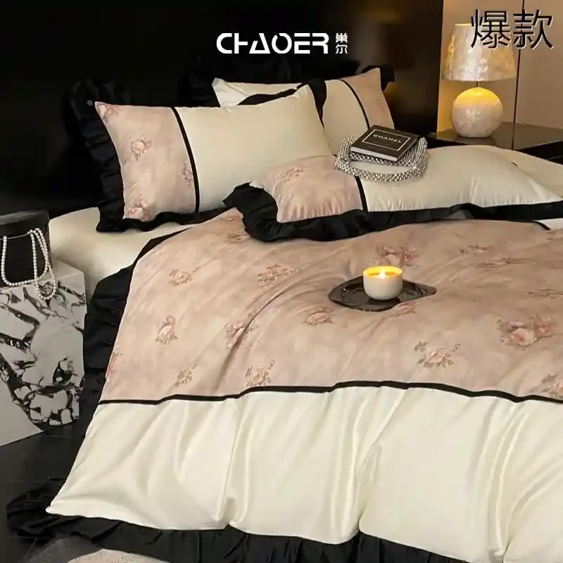 巢尔法式复古风长绒棉全棉纯棉四件套2025新款荷叶边被套床上用品