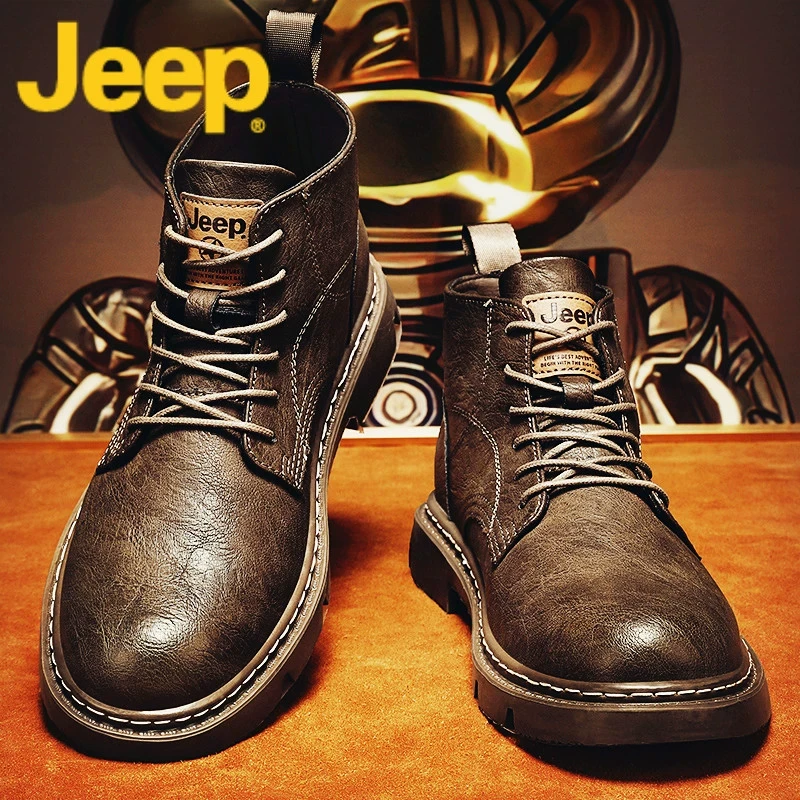 jeep吉普马丁靴男鞋冬季2024新款增高高帮雪地靴子男士工装靴男款