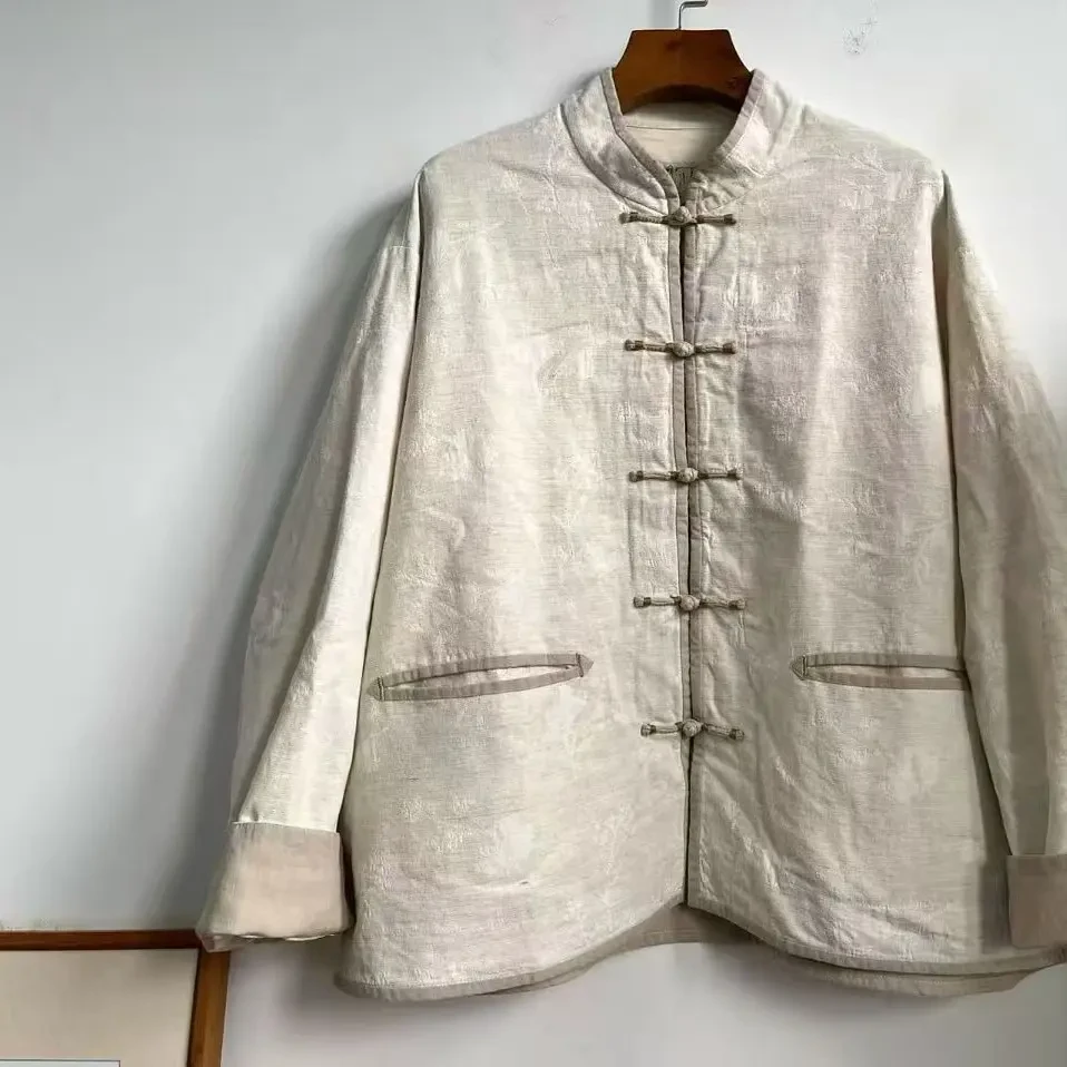 荼332177 亚麻棉复古中式盘扣上衣外套