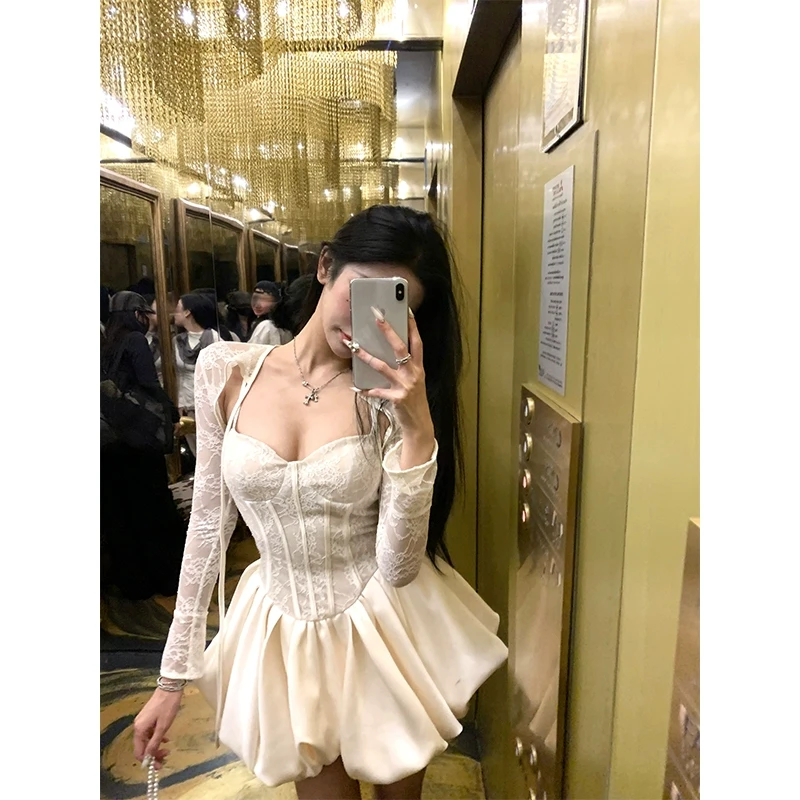 Barb Chill韩版高级感气质绝美千金春夏季修身收腰连衣裙女+披肩