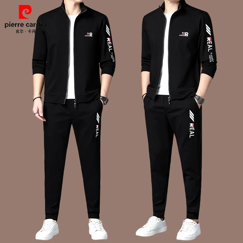 皮尔卡丹男士时尚休闲运动套装春秋高端桑蚕丝舒适两件套跑步