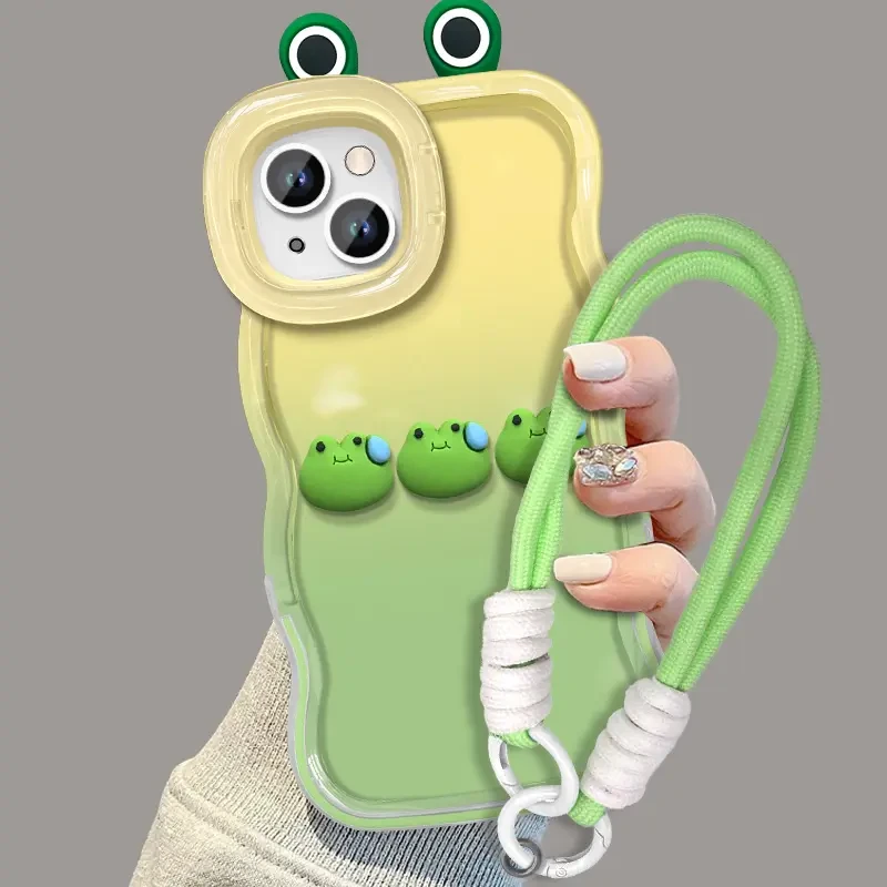 适用苹果16pro手绳三只青蛙板凳双支架iPhone15手机壳14/13/12/11