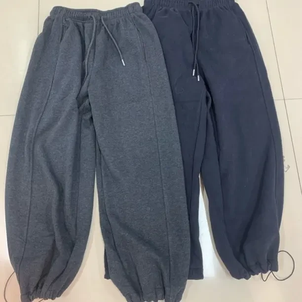 冬季加厚两穿女款韩版抽绳阔腿加绒休闲运动裤