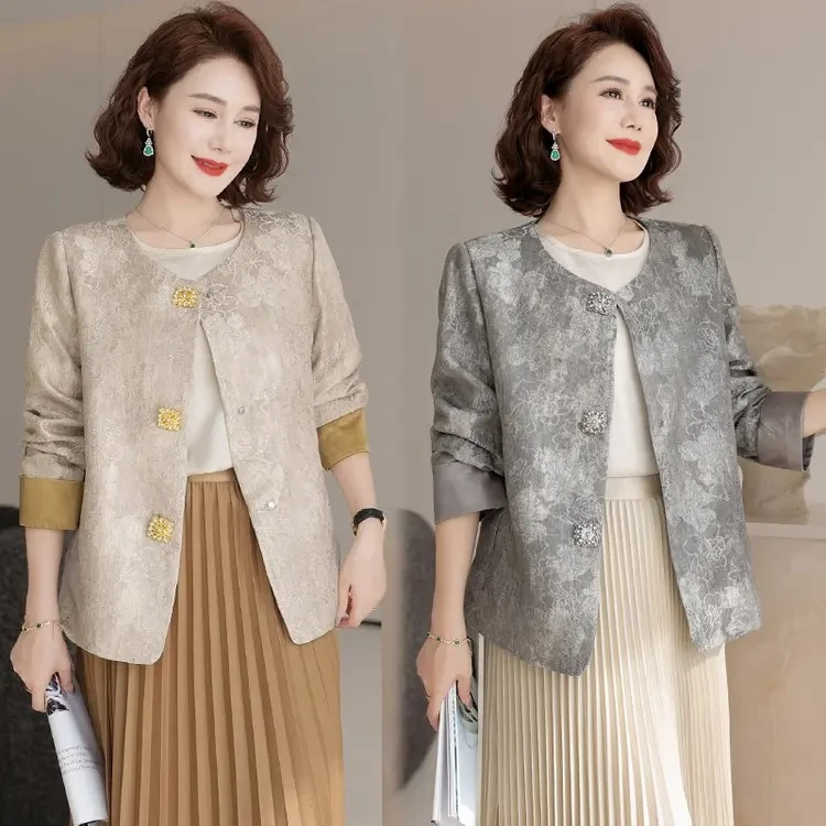 新中式妈妈春装提花外套洋气新款高贵时尚中老年开春国风上衣外套