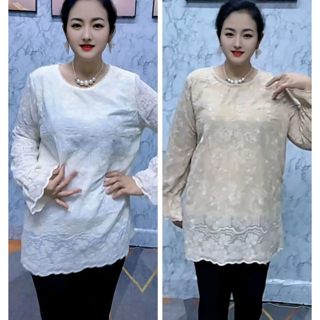 绝美气质新款式新颖轻奢蕾丝拼接圆领刺绣宽松时尚上衣
