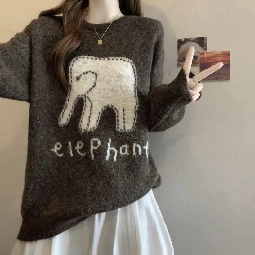 025大码大象秋冬胖mm显瘦减龄宽松毛衣