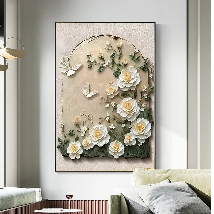 【栀子花开】客厅玄关 餐厅 砂岩质感装饰画