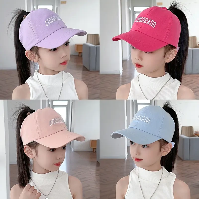 女童帽子韩版时尚防晒空顶帽夏季透气薄款女孩马尾帽儿童棒球帽男