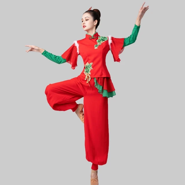 秧歌服女2025新款演出服扇子舞红色喜庆灯笼舞表演服中国风打鼓服